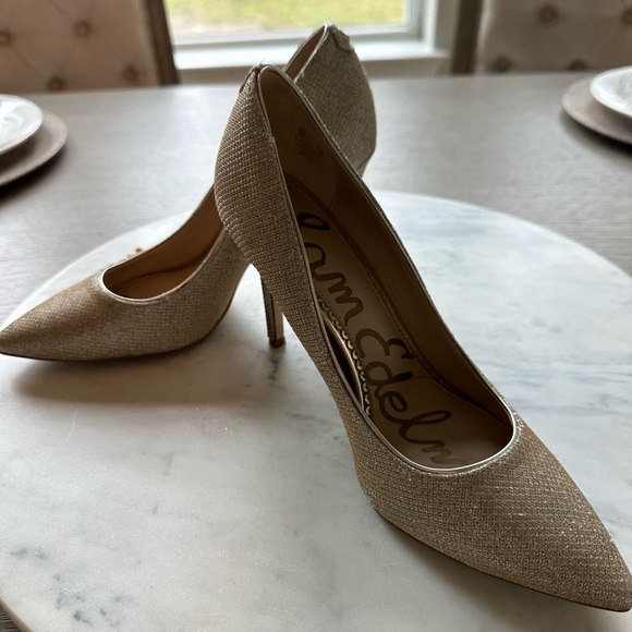 Sam Edelman Hazel Orella Metallic Gold Pointy Toe Pumps Heels - Picture 8 of 8